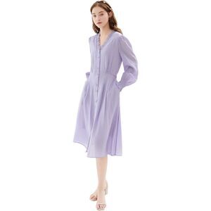 Skye Maisie Lavender Ruffle V-Neck Puff Sleeve Midi Dress Sz S